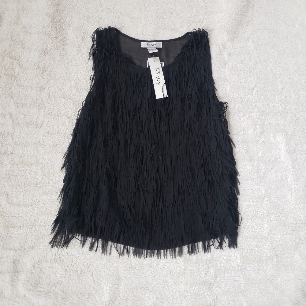 NWT Sheer Fringe Sleeveless Blouse
